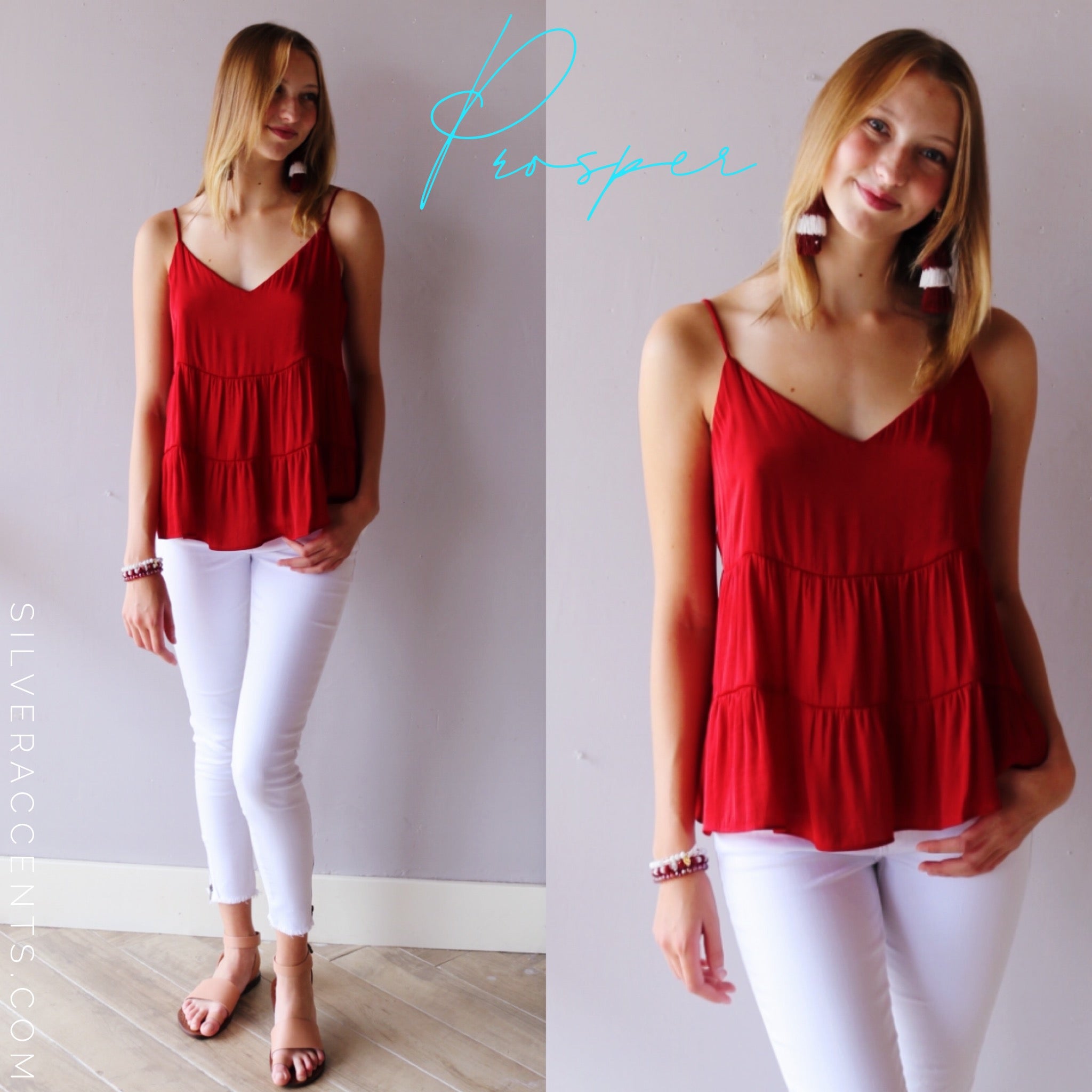 NAKED ZEBRA PROSPER Tiered Cami MatteSatin Tank Top