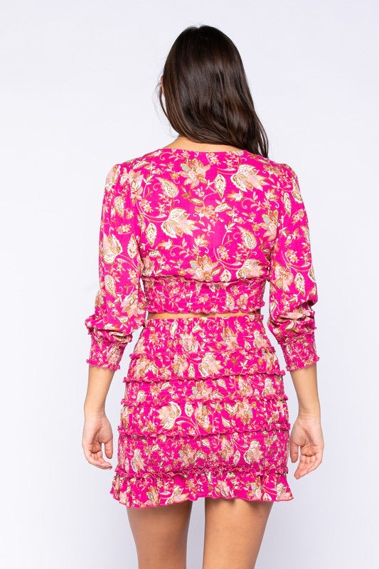 PARADISE 2pc Floral Crop Top/Ruffle Smock Skirt Set