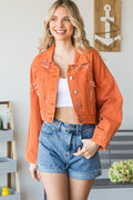 Cropped RODEO Rhinestone Fringe Denim Jacket