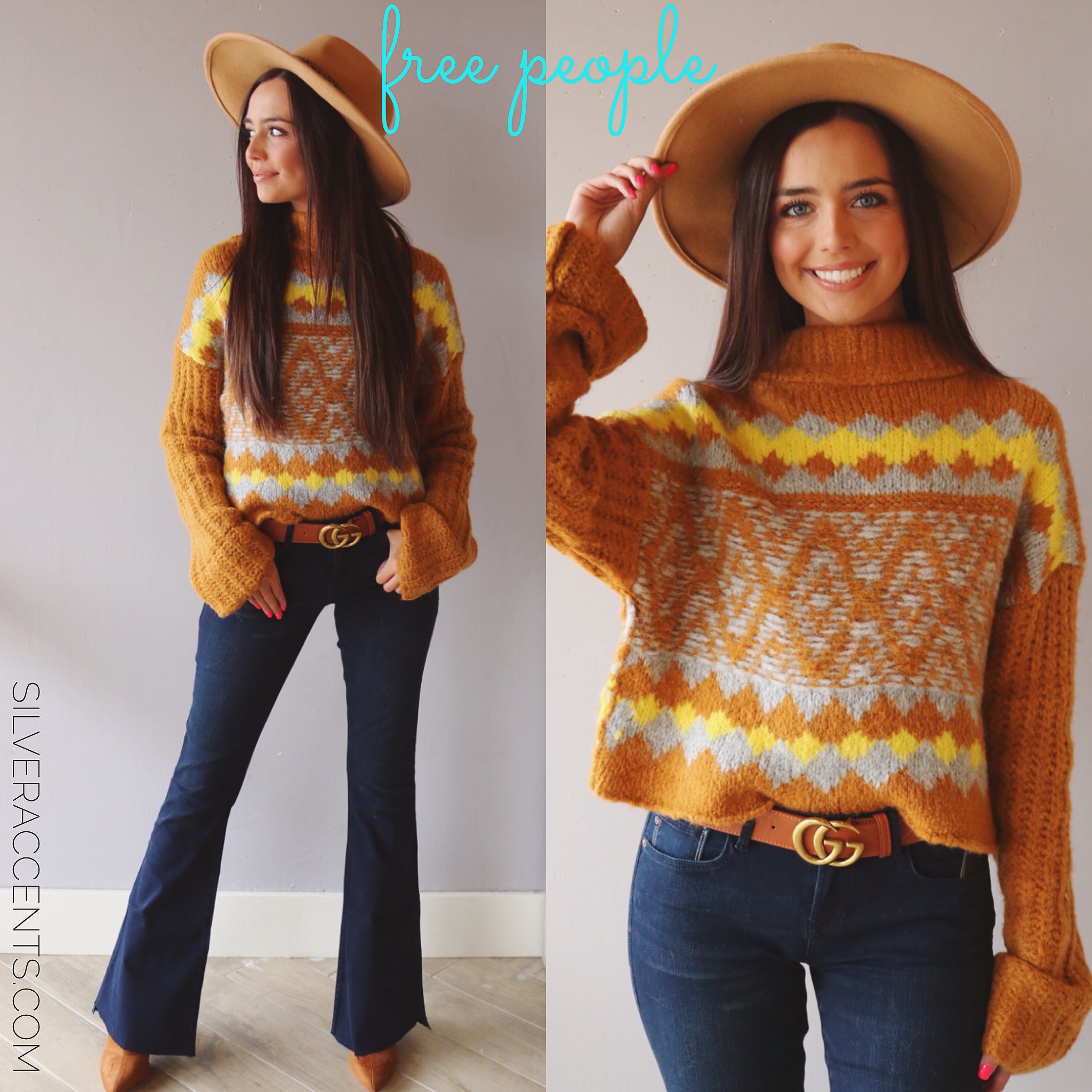 FREEPEOPLE Fair Isle ALPINE Highneck Widesleeve Pullover Top