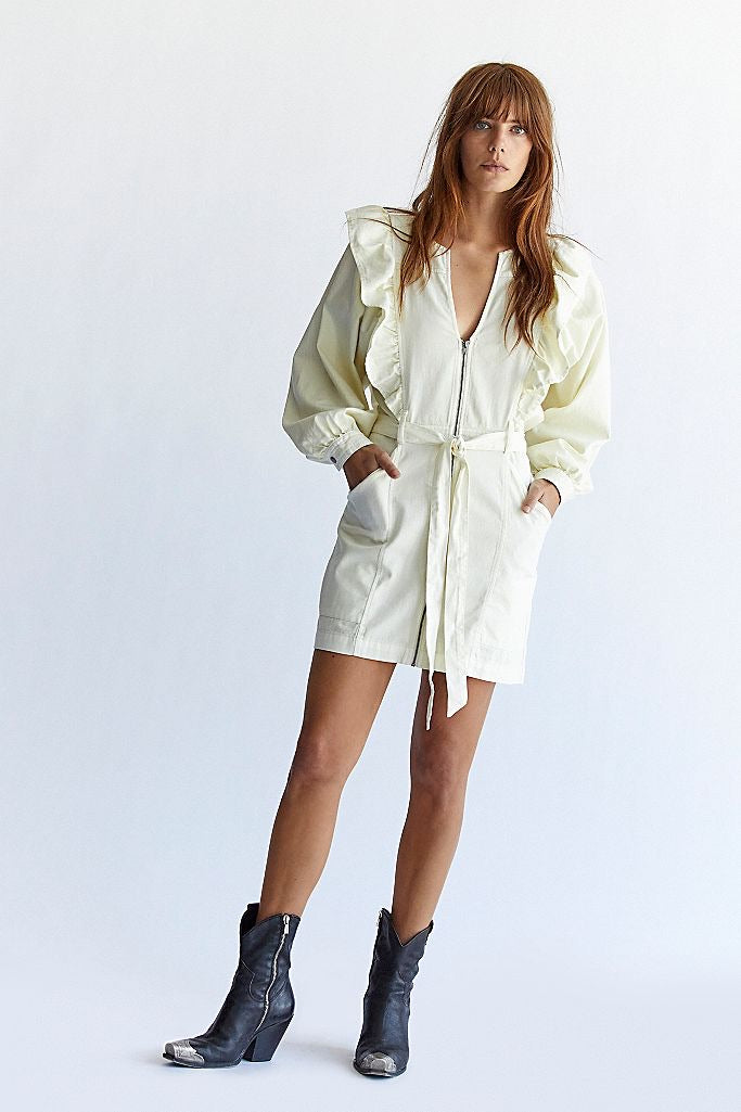 FREE PEOPLE Zipfront IMOGENE RuffleTrim TieWaist Dress