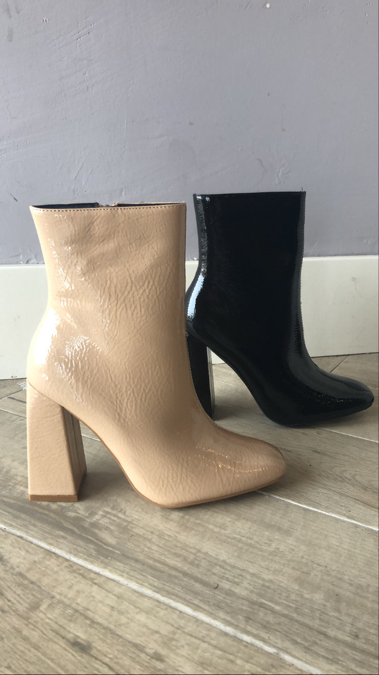 LOCKHART Patent SquareToe MidCalf Bootie