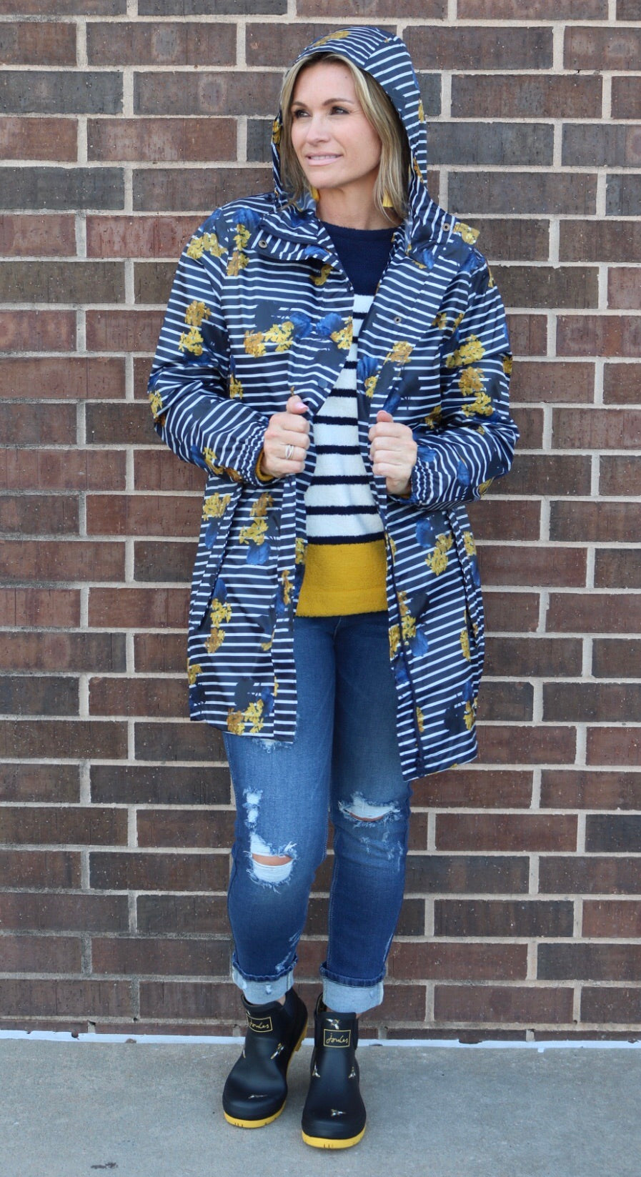 JOULES Striped LILYPAD Pattern GOLIGHTLY Packable Rainjacket