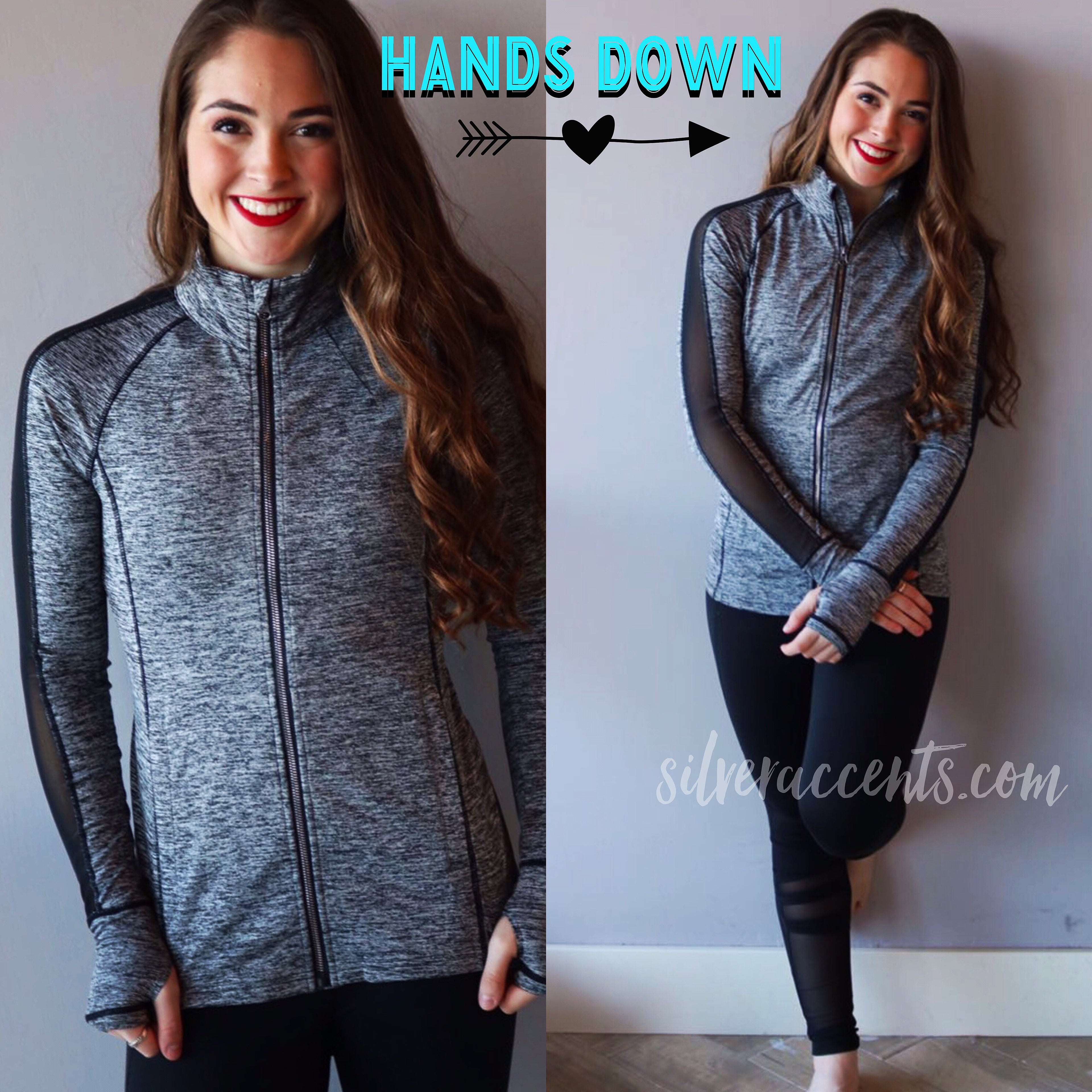 HANDS DOWN Mesh Panel ThumbHole Marled Athleisure Jacket