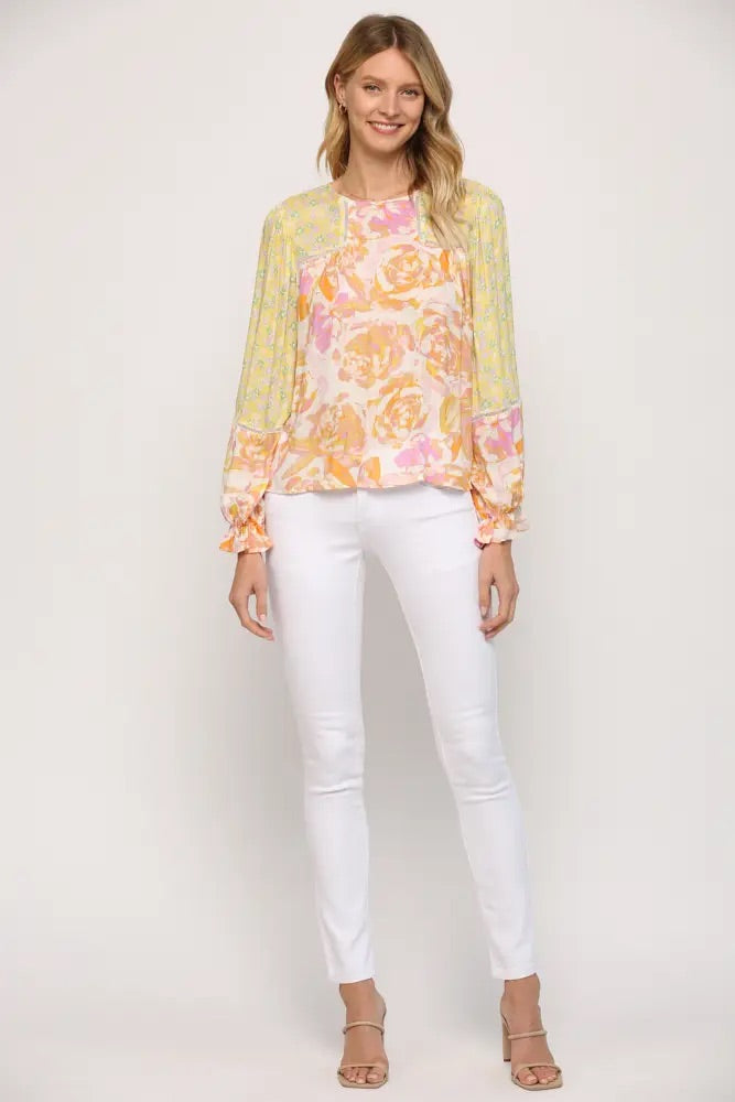 *ENVIOUS Mix Print Lace Trim Top