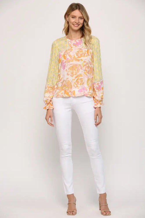 *ENVIOUS Mix Print Lace Trim Top