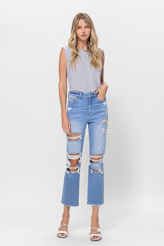 VERVET HiRise LEONA StraightLeg Crop Distressed Jean