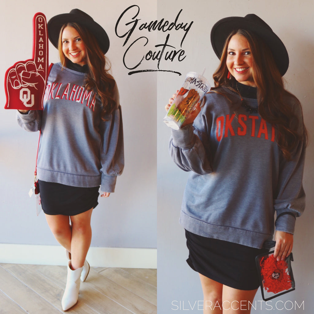 GAMEDAY COUTURE Oklahoma GOOD GOING Bishop Sleeve MineralWash Fleece Top