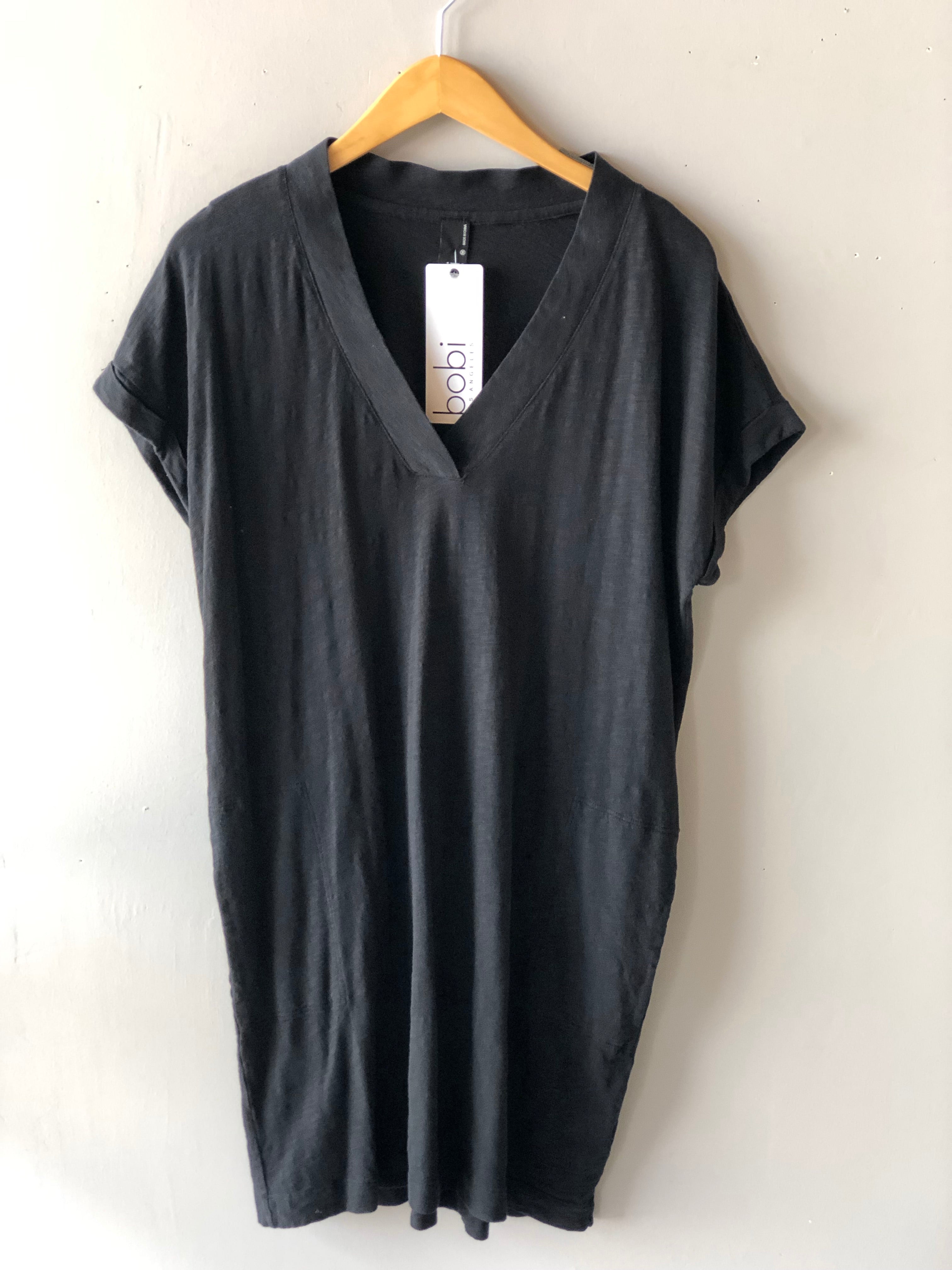 *BOBI V-neck Pocket RESORT Slub Jersey Tunic Dress