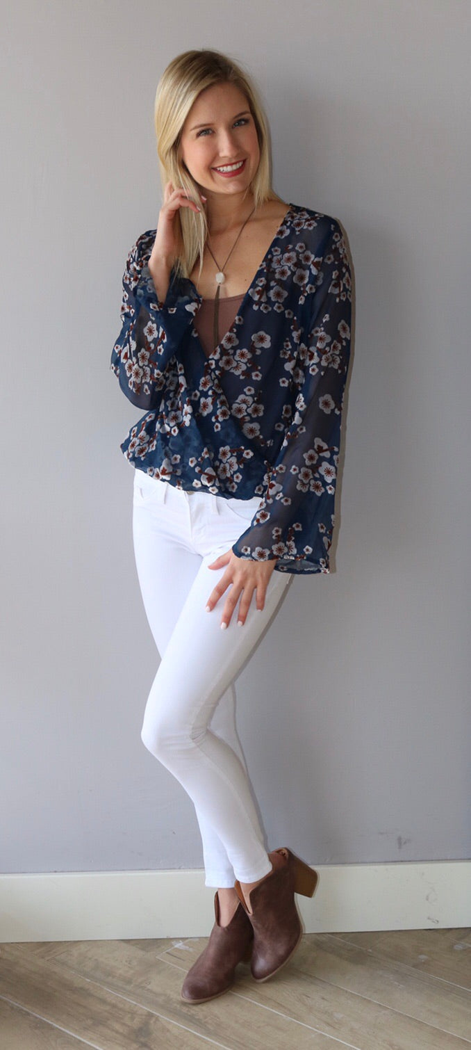 BLOSSOM Velvet Burnout Surplice CrossOver Top
