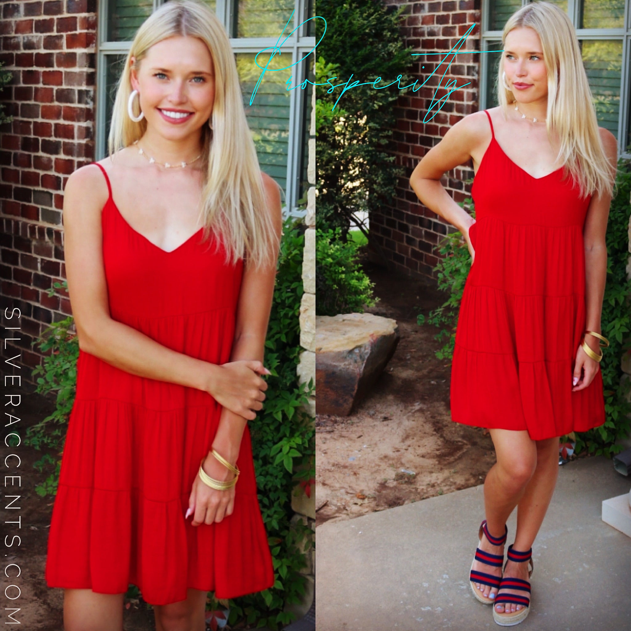 PROSPERITY Tiered CamiStrap Flare Midi Dress