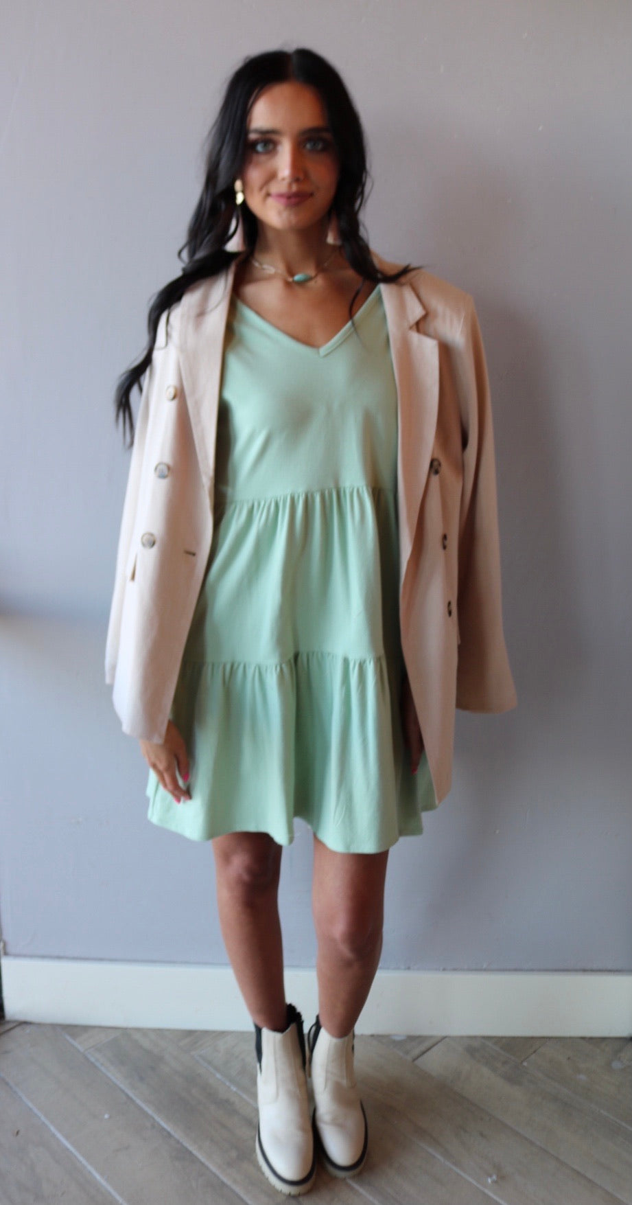 *2 Hearts LUCKY Tiered Jersey V-Neck Dress