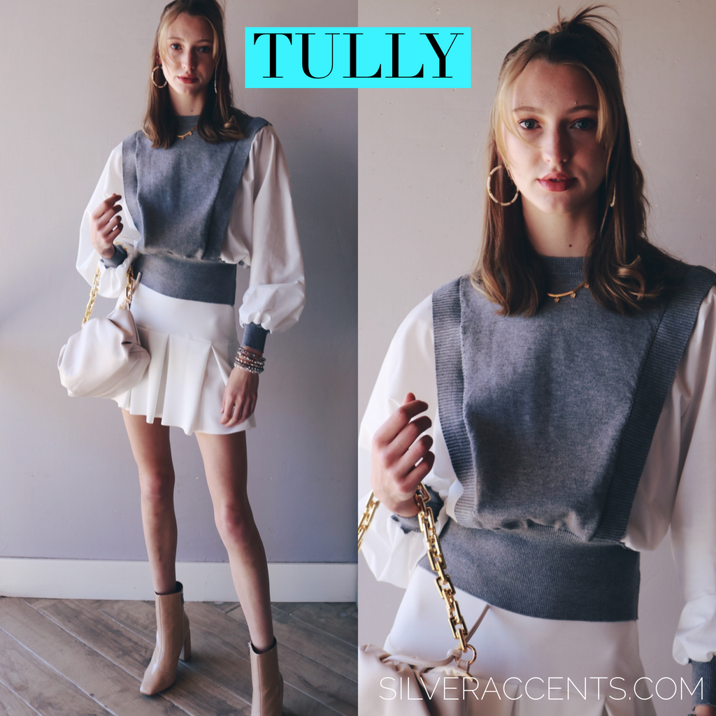 TULLY BalloonSleeve MixMedia Poplin/Sweater Top