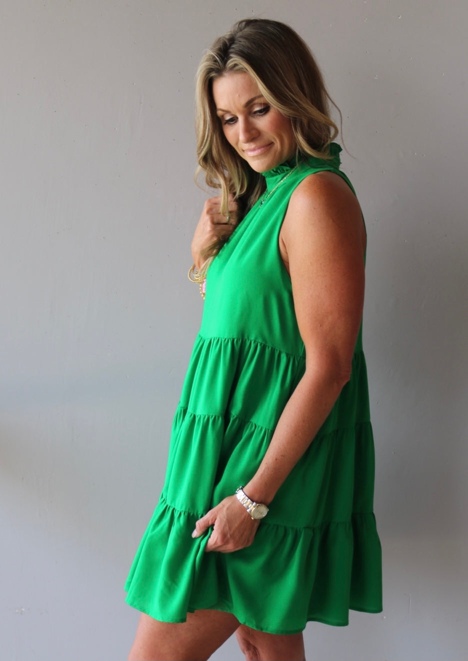 ROYAL HiNeck MutiTier Ruffle Dress