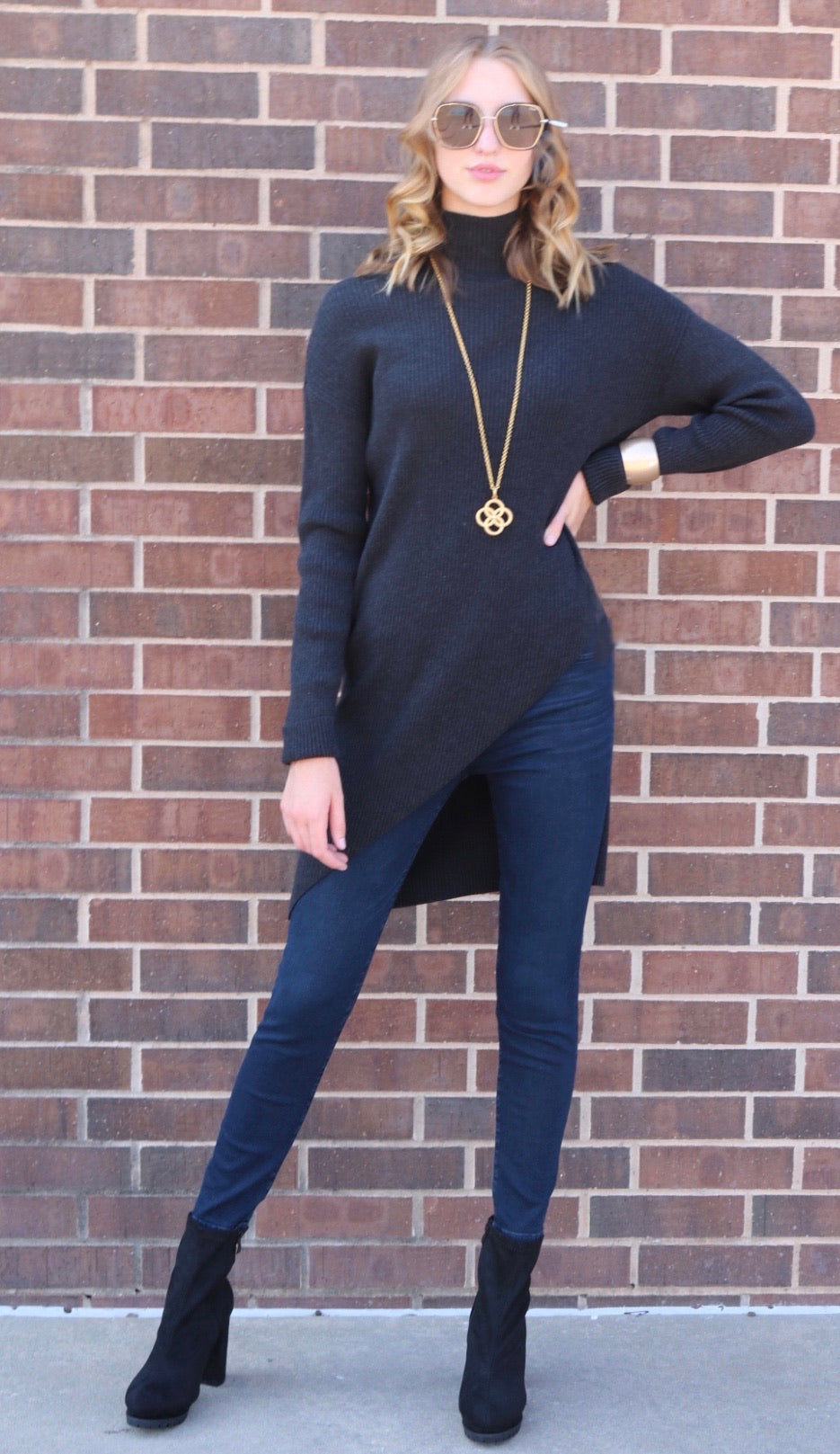 BOBI BLACK Fine RibKnit PRESTIGE Asymmetric Sweater Tunic Top