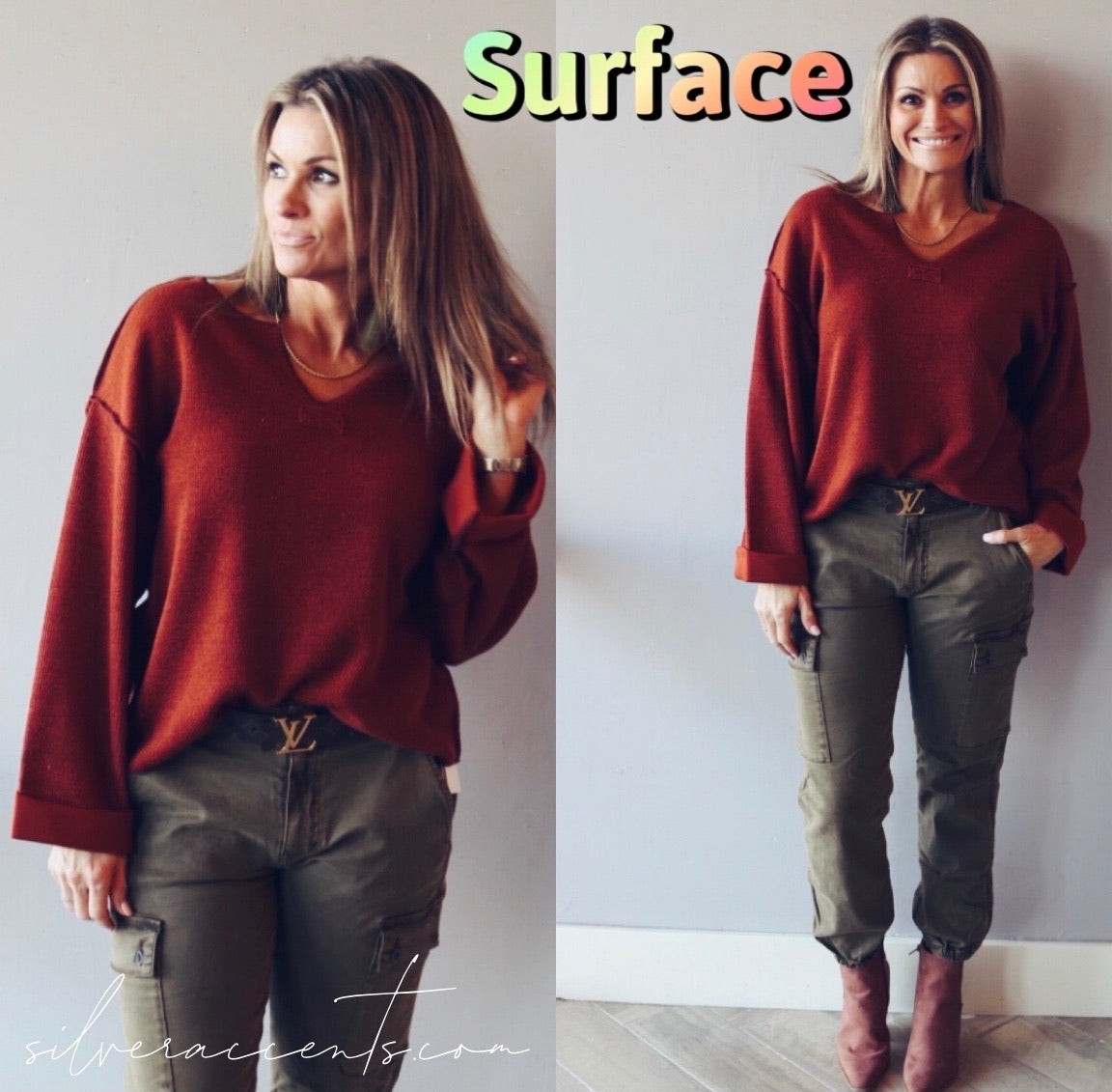 The Sang SURFACE NotchNeck WaistCrop LightWeight Sweater Top