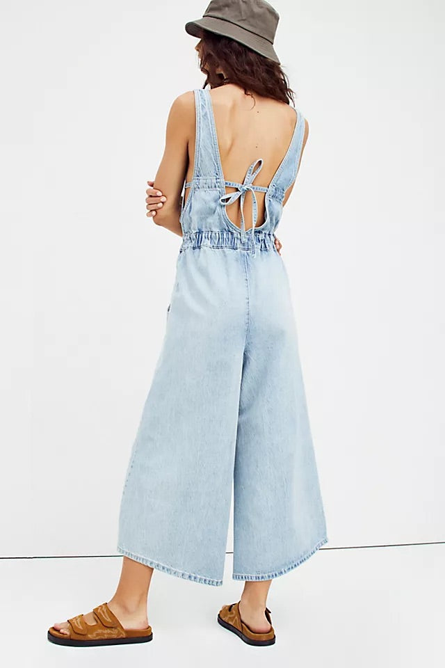 FREE PEOPLE Denim ALORA Open Tieback Jumpsuit
