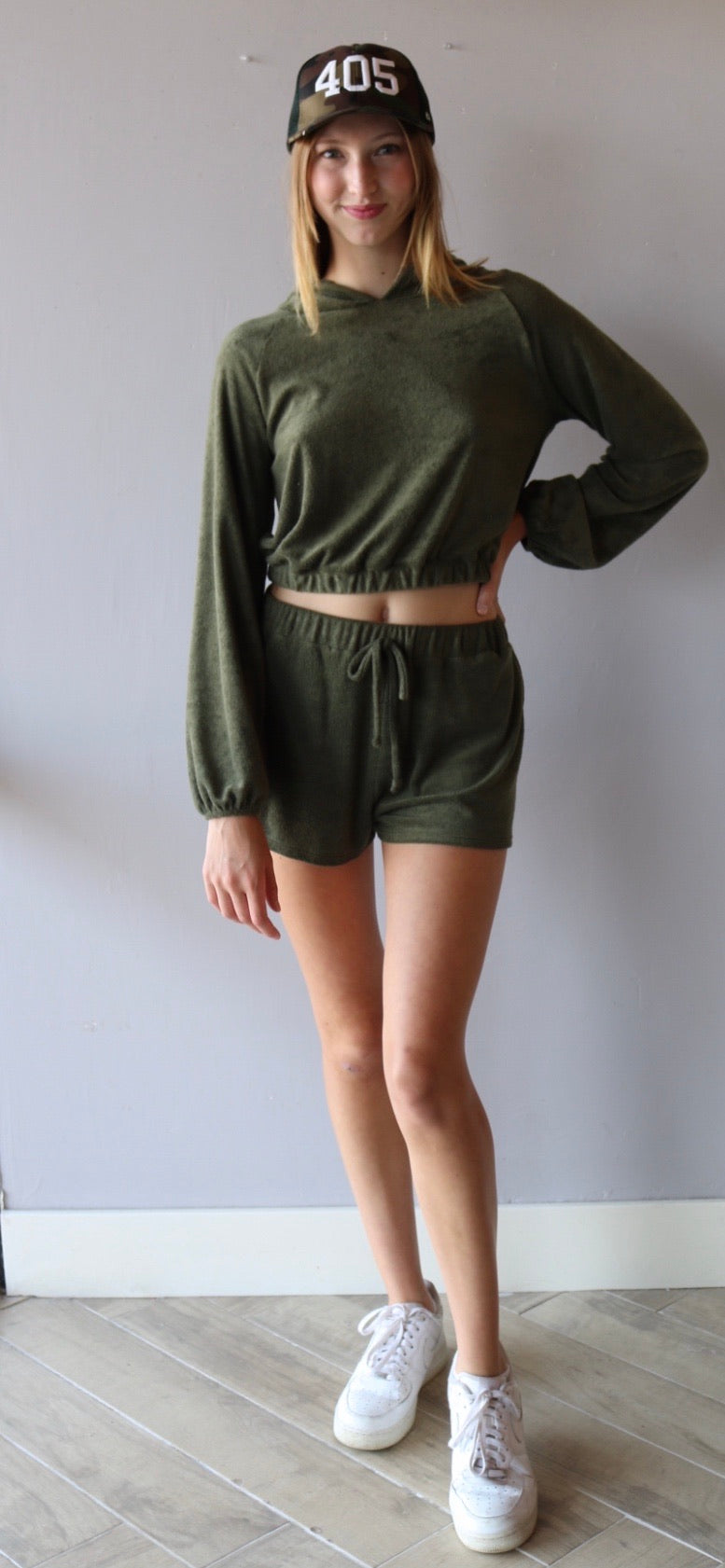 STARK 2pc TerryKnit Cropped Hoodie/Short Set