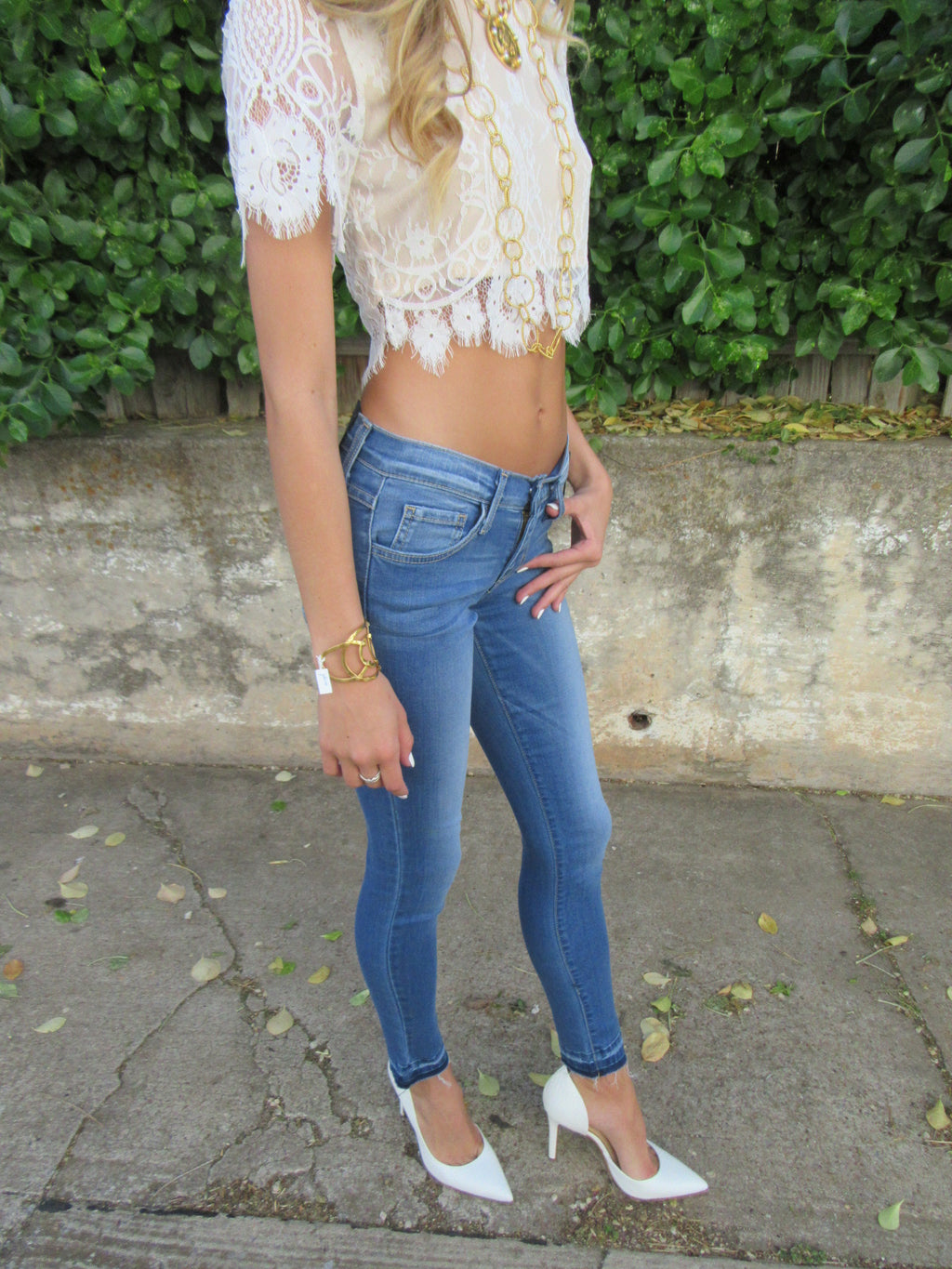 FLYING MONKEY FrayHem GREEK BLUE Ankle Crop Skinny Jeans