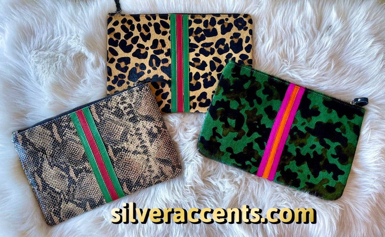 PARKER & HYDE Cowhide Stripe Clutch Bag