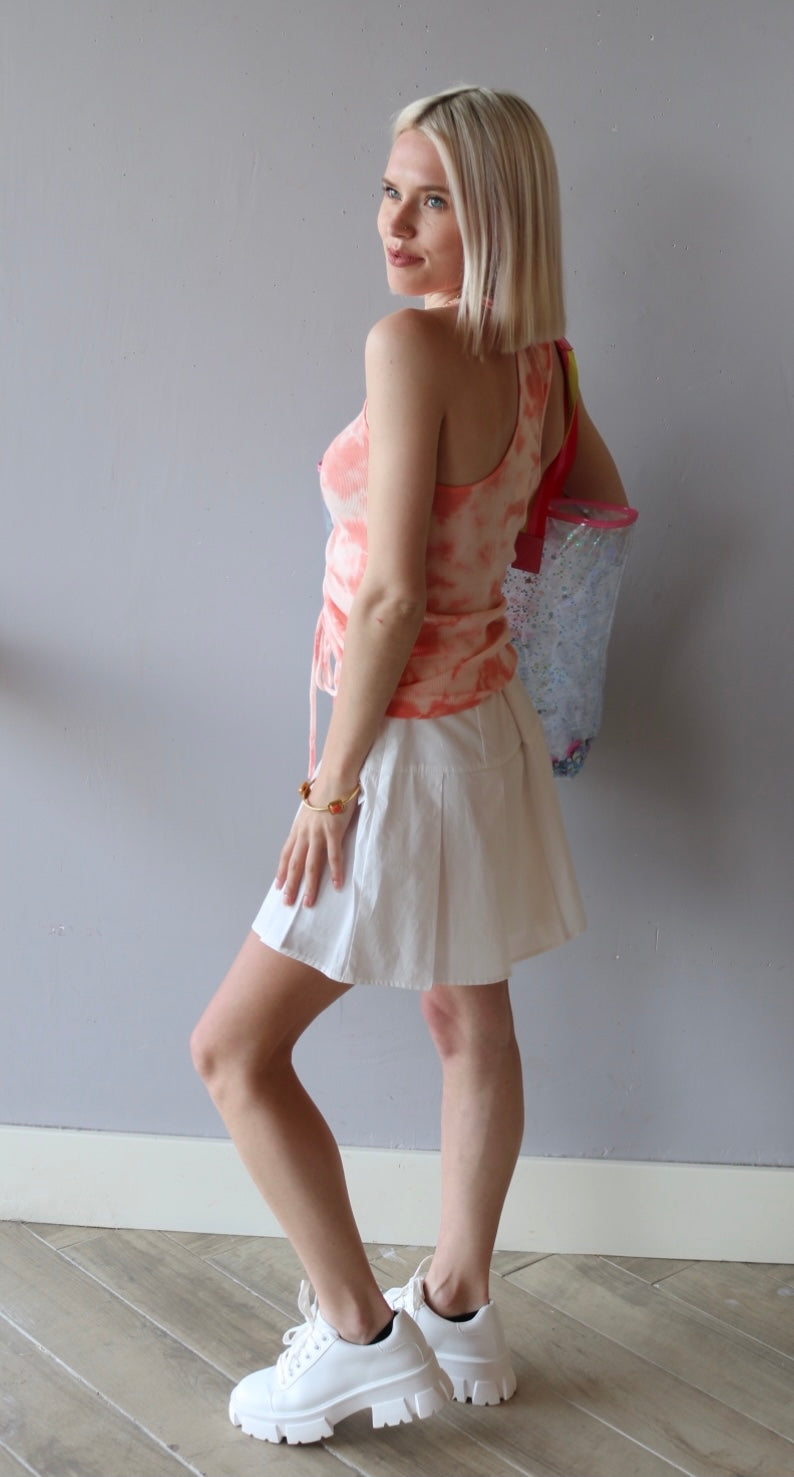 *BOBI Tie-Dye BENTLEY Ribbed Gathered-String Tank