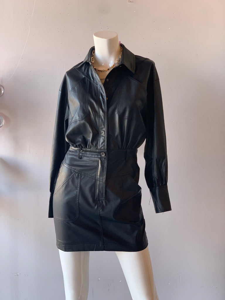 TERMS VeganLeather ButtonDown ShirtDress