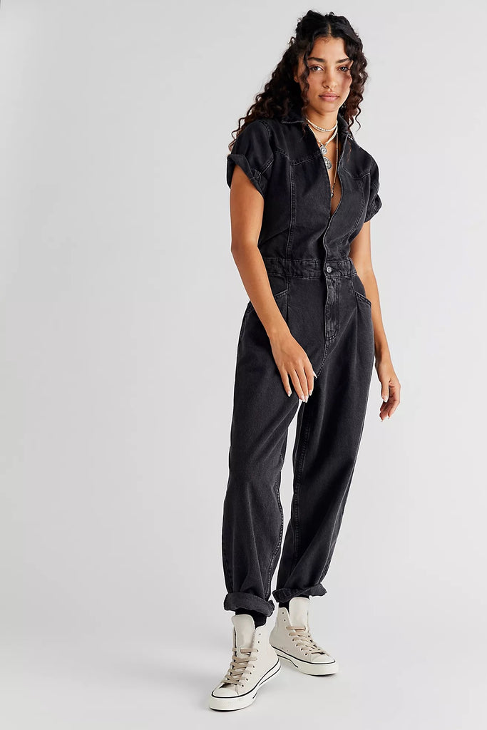 FREE PEOPLE Denim MARLA Coverall Jumpsuit – Silver Accents