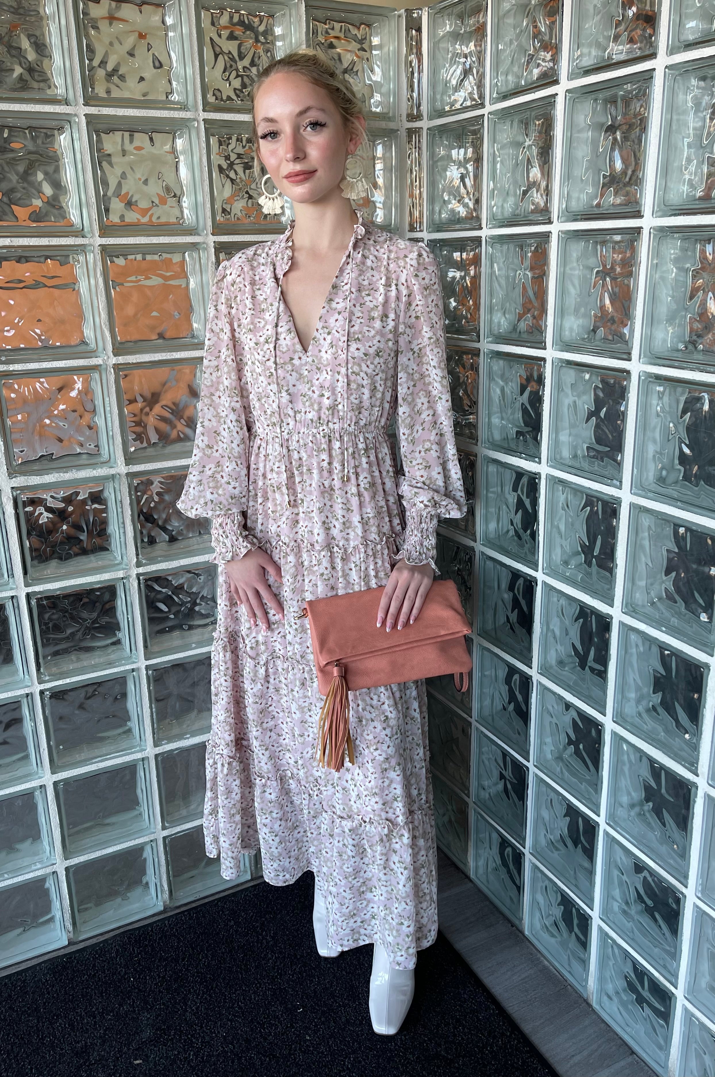 ELAN Floral FLEUR Long  Sleeve Maxi Dress