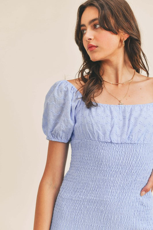TRADITIONS Eyelet SquareNeck Smock Dress