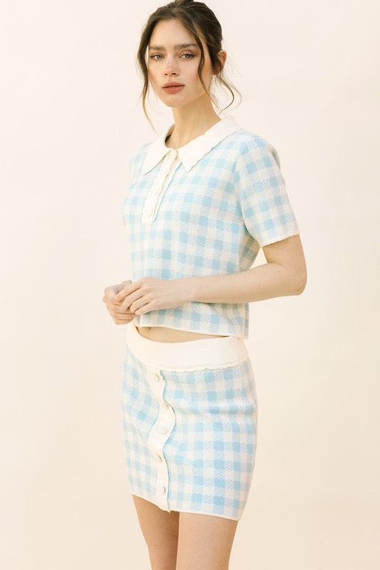 LAURA Gingham Sweater Collared Top