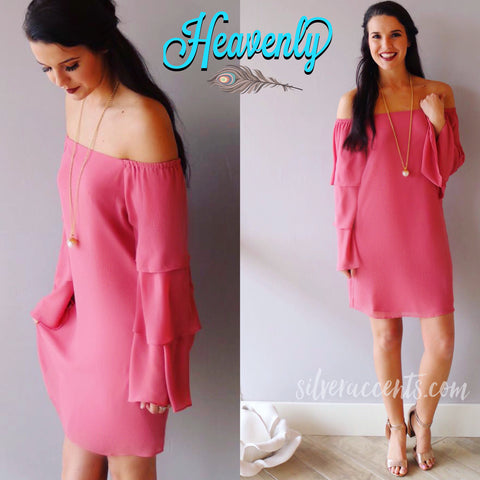 HEAVENLY OffShoulder TierSleeve Chiffon Sheath Dress