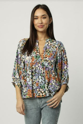 *DEAR JOHN Floral MALIA 3/4 Sleeve Babydoll Top