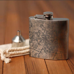 DIRECTIONS Engraved Map Hip Flask w/Funnel