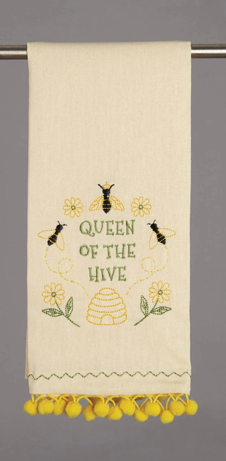 PH Embroidered PomPom Trim Tea Towel