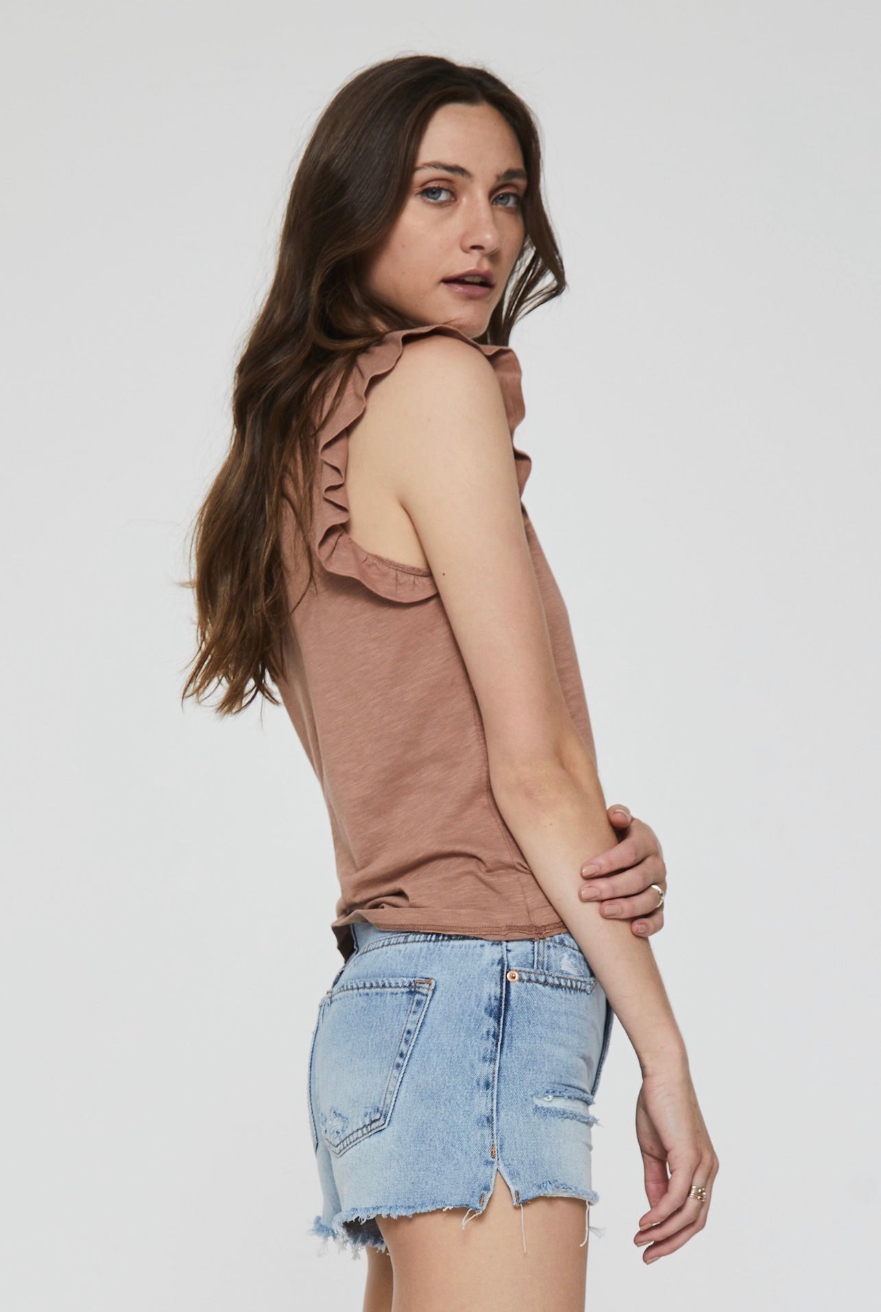 ANOTHER LOVE Ruffle Sleeve NORTH Slub Jersey Sleeveless Top