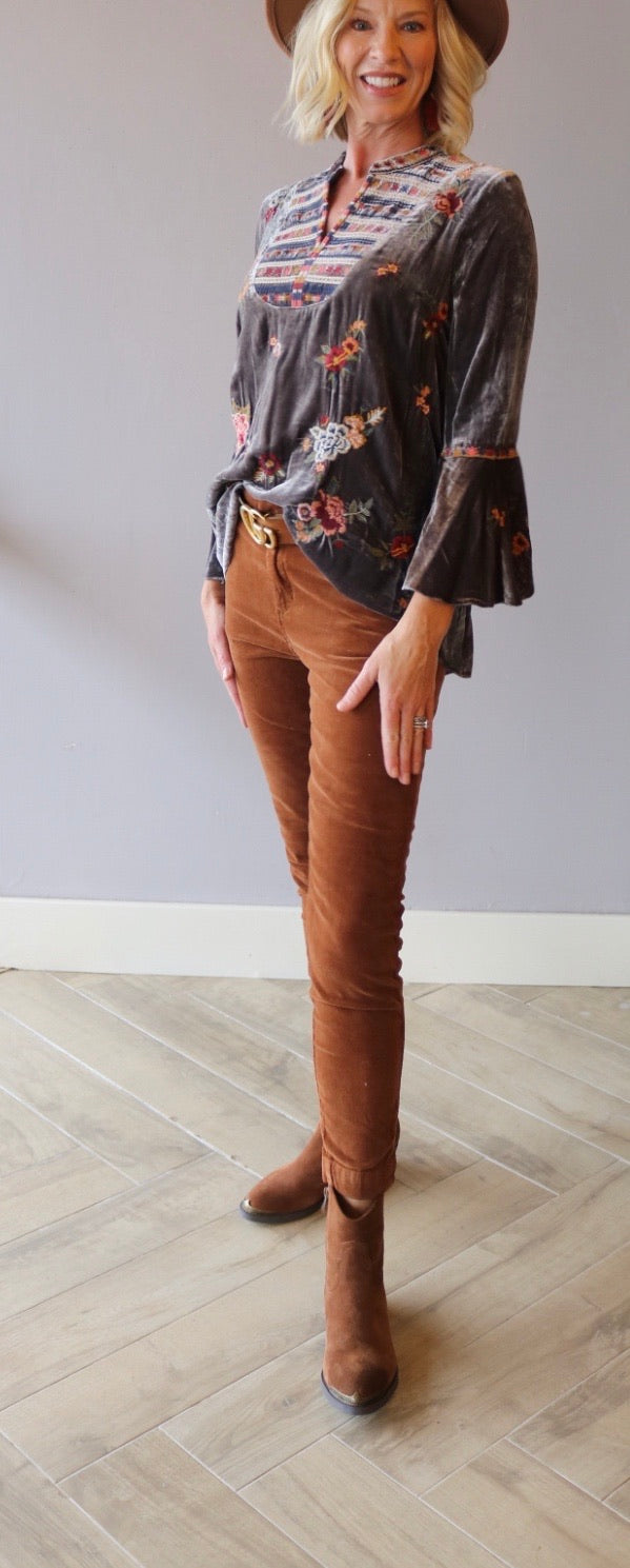 JOHNNY WAS Velvet SISILIA Embroider FlareSleeve Blouse Top