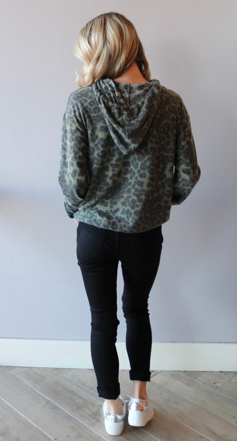 MICHAEL STARS BrushKnit CODY Eden Leopard Hoodie Top