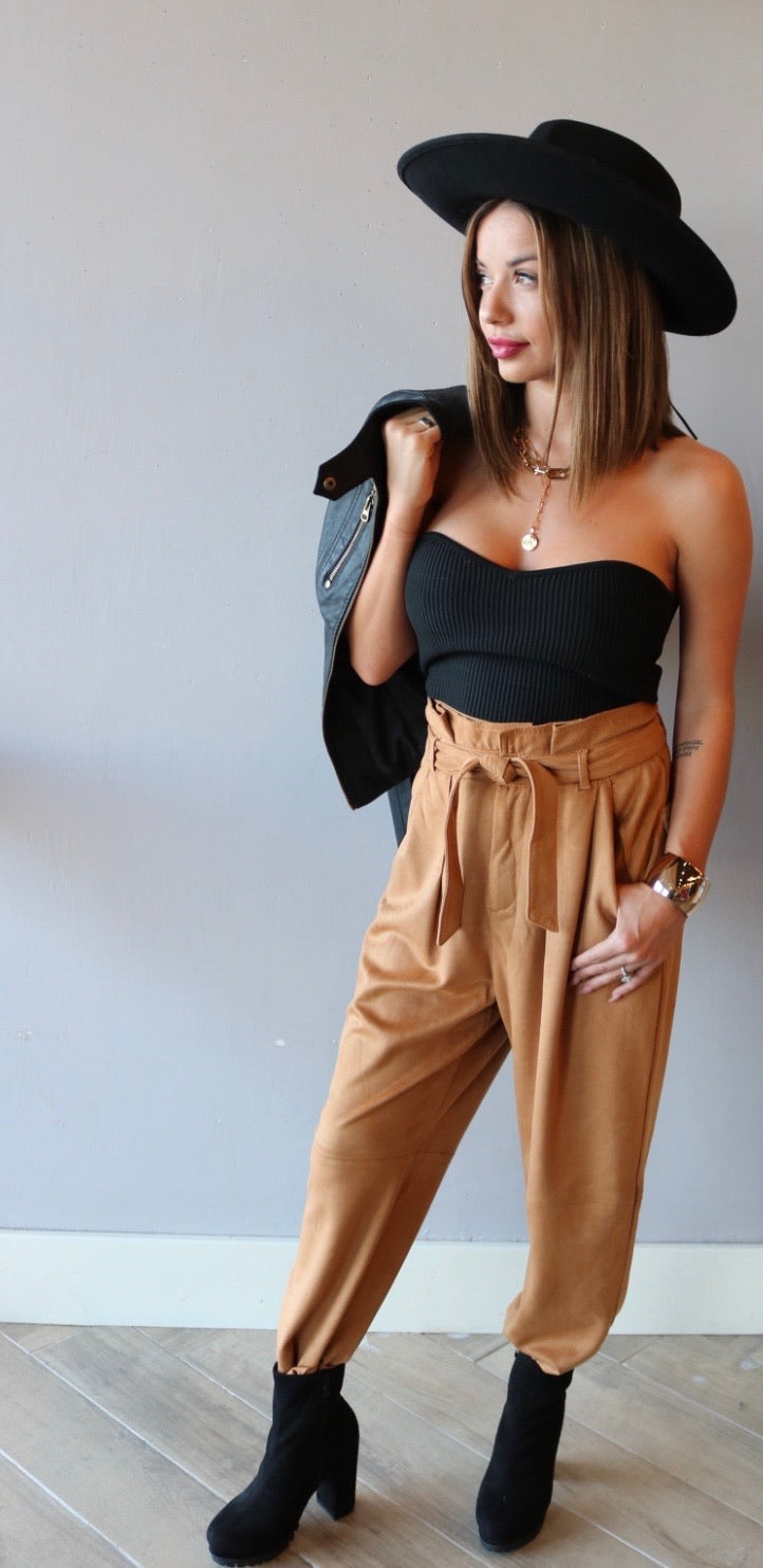 FREE PEOPLE VeganSuede NIGHTFALL PaperBag TieWaist Pant