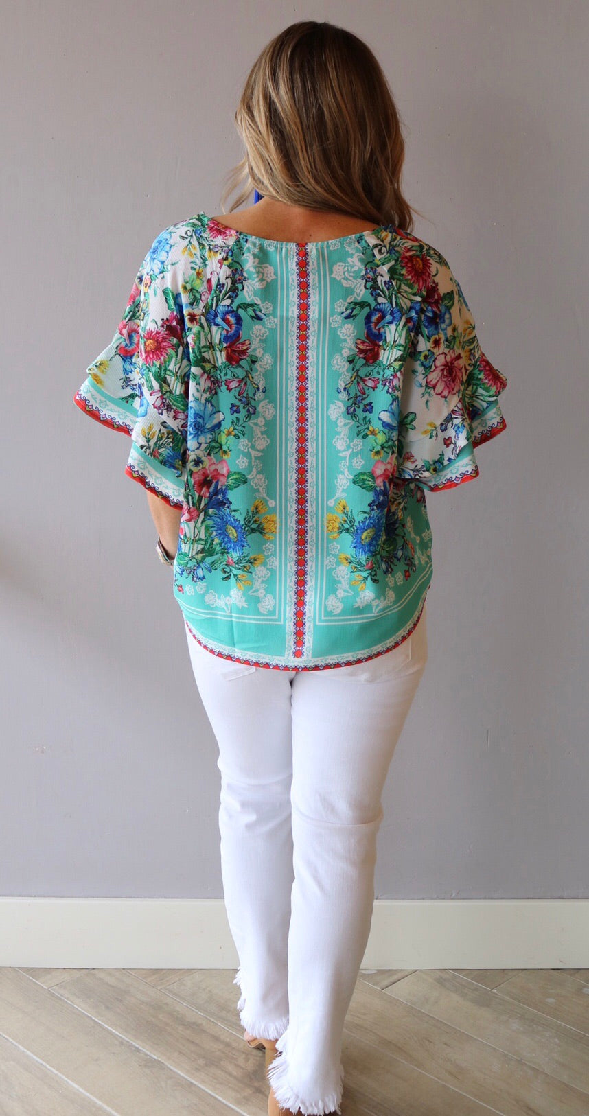MAJESTIC Floral ScarfPrint Ruffle Sleeve Top