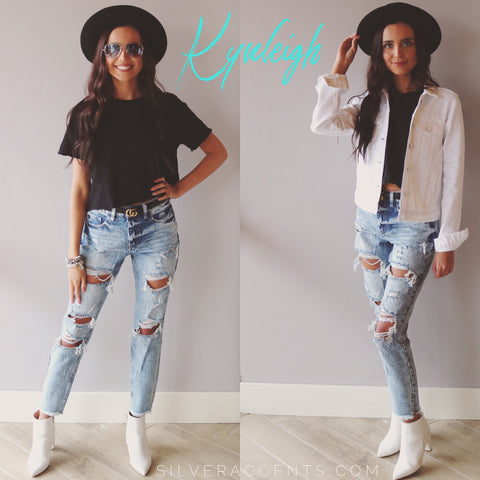 KANCAN Stonewash KYNLEIGH HiRise Distressed FrayHem Jeans