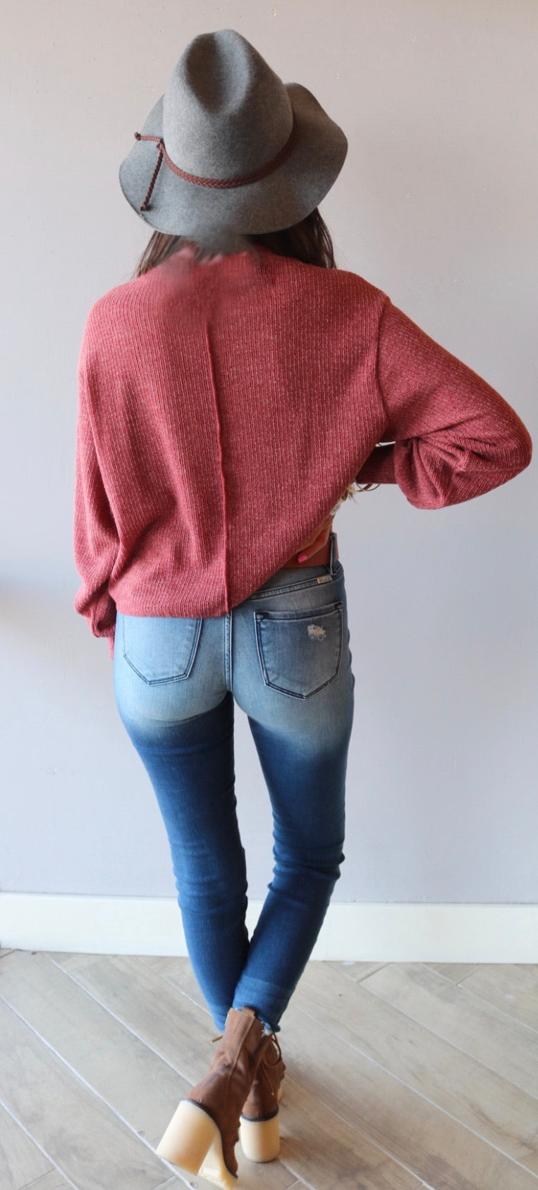 JEOPARDY MockNeck Expose Seam Knit Sweater