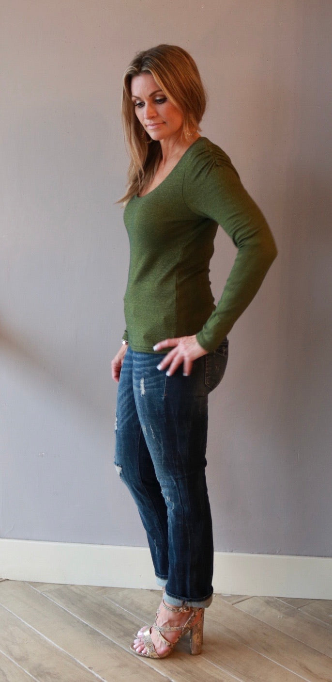 MICHAEL STARS RoucheSleeve BARBARA ScoopNeck ShineJersey Top