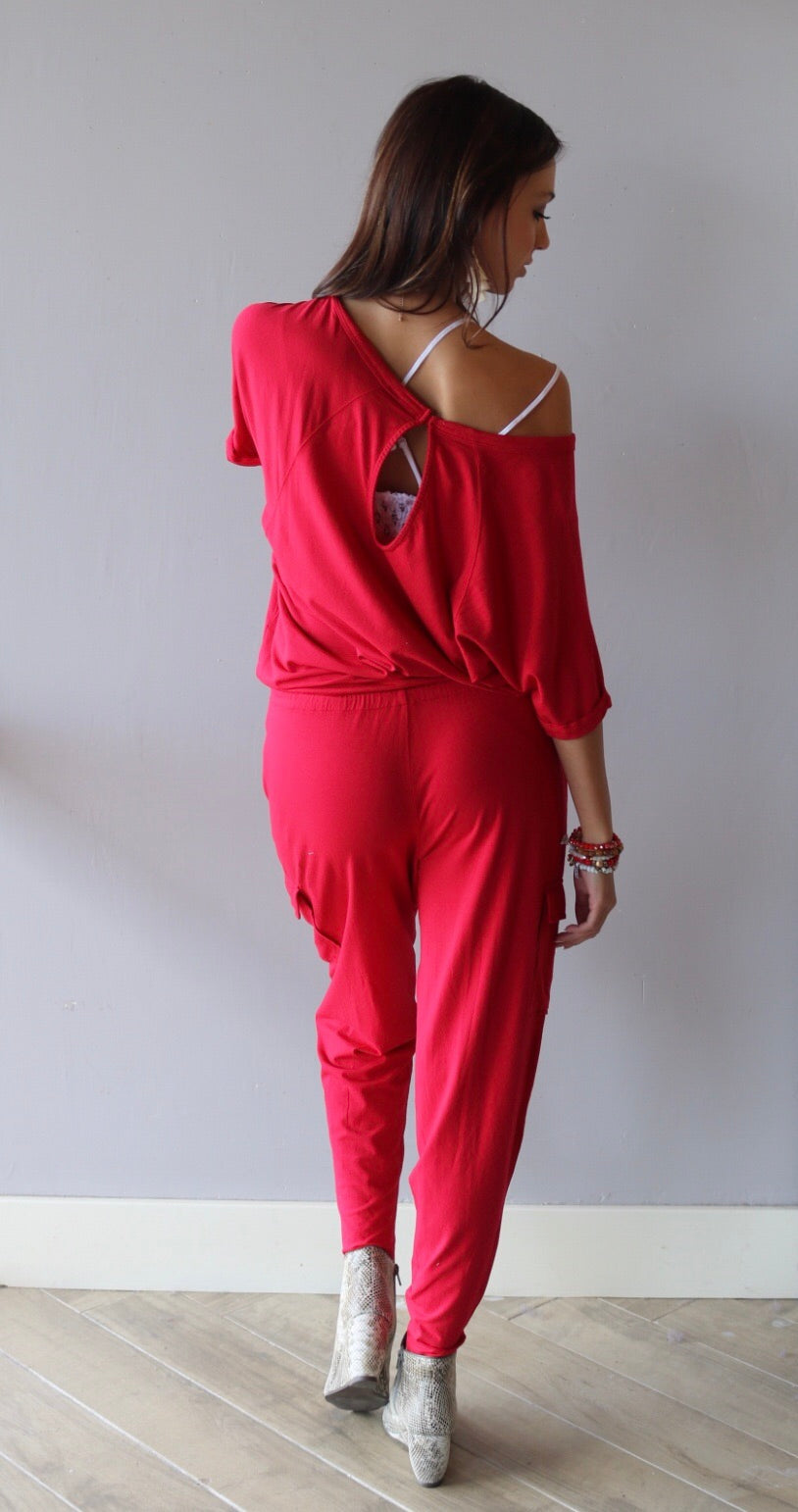 BOBI Supreme Jersey MILLENNIAL RollSleeve Cargo Skinny Jumpsuit