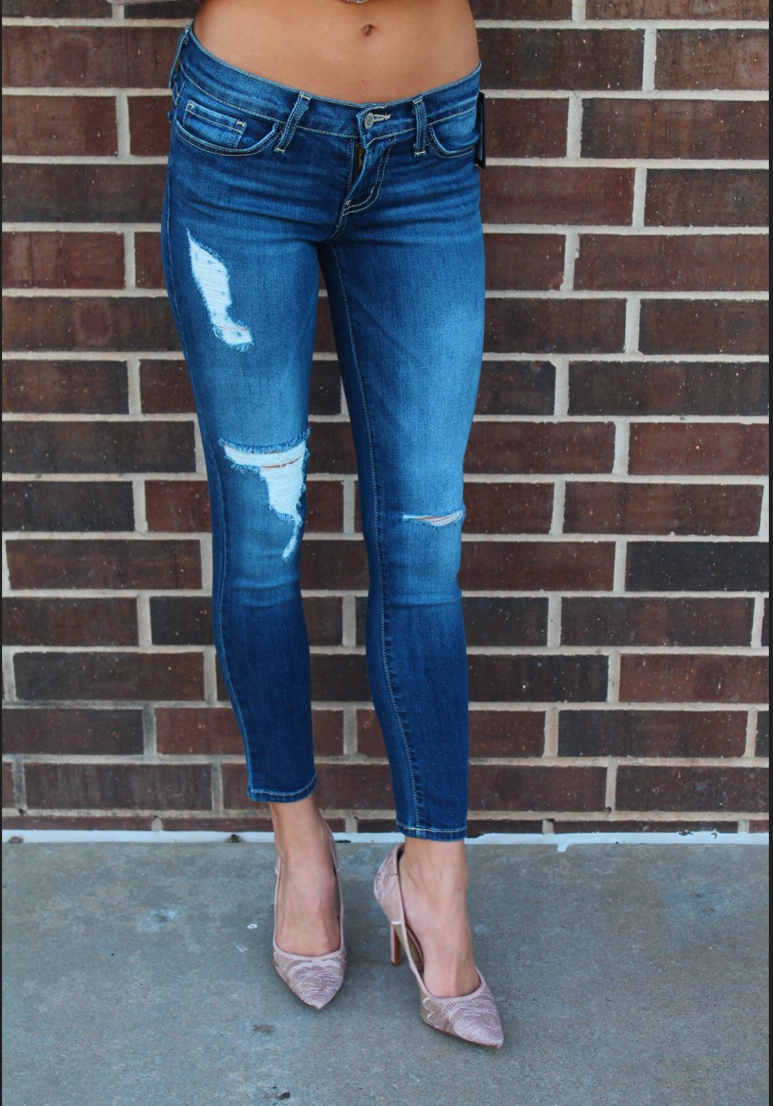 FLYING MONKEY Distressed GEM BLUE Ankle Skinny Jeans