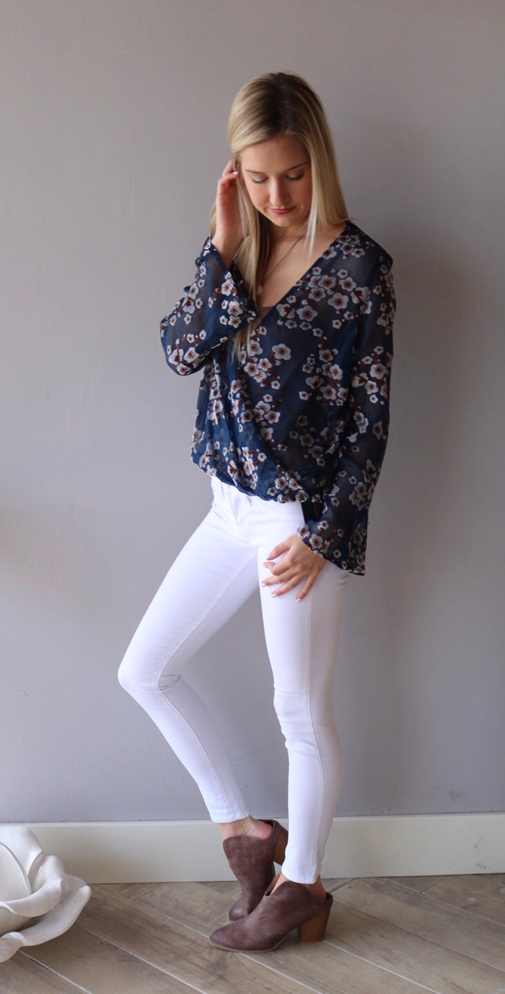 BLOSSOM Velvet Burnout Surplice CrossOver Top