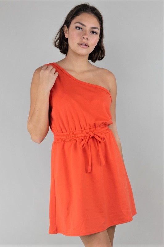 ROUNDUP One-Shoulder Drawstring Waist Dress