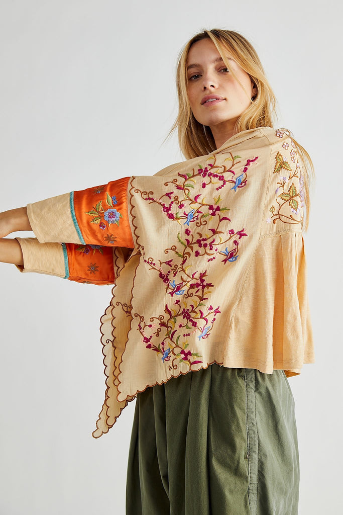 FREE PEOPLE Embroidered WAITING ON A SUNNY DAY Top