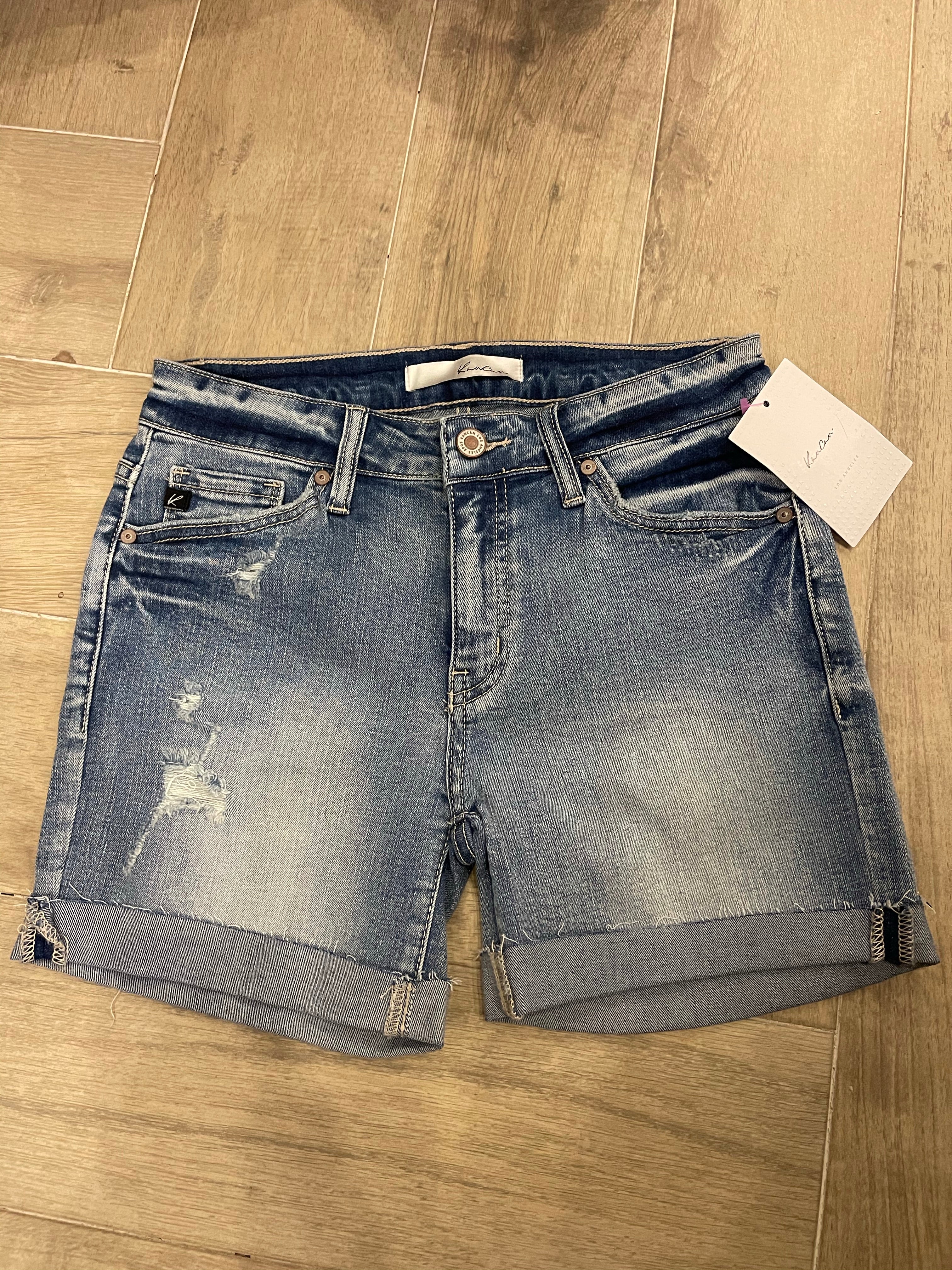 Kancan MidRise REALM Distress Cuff Denim Short