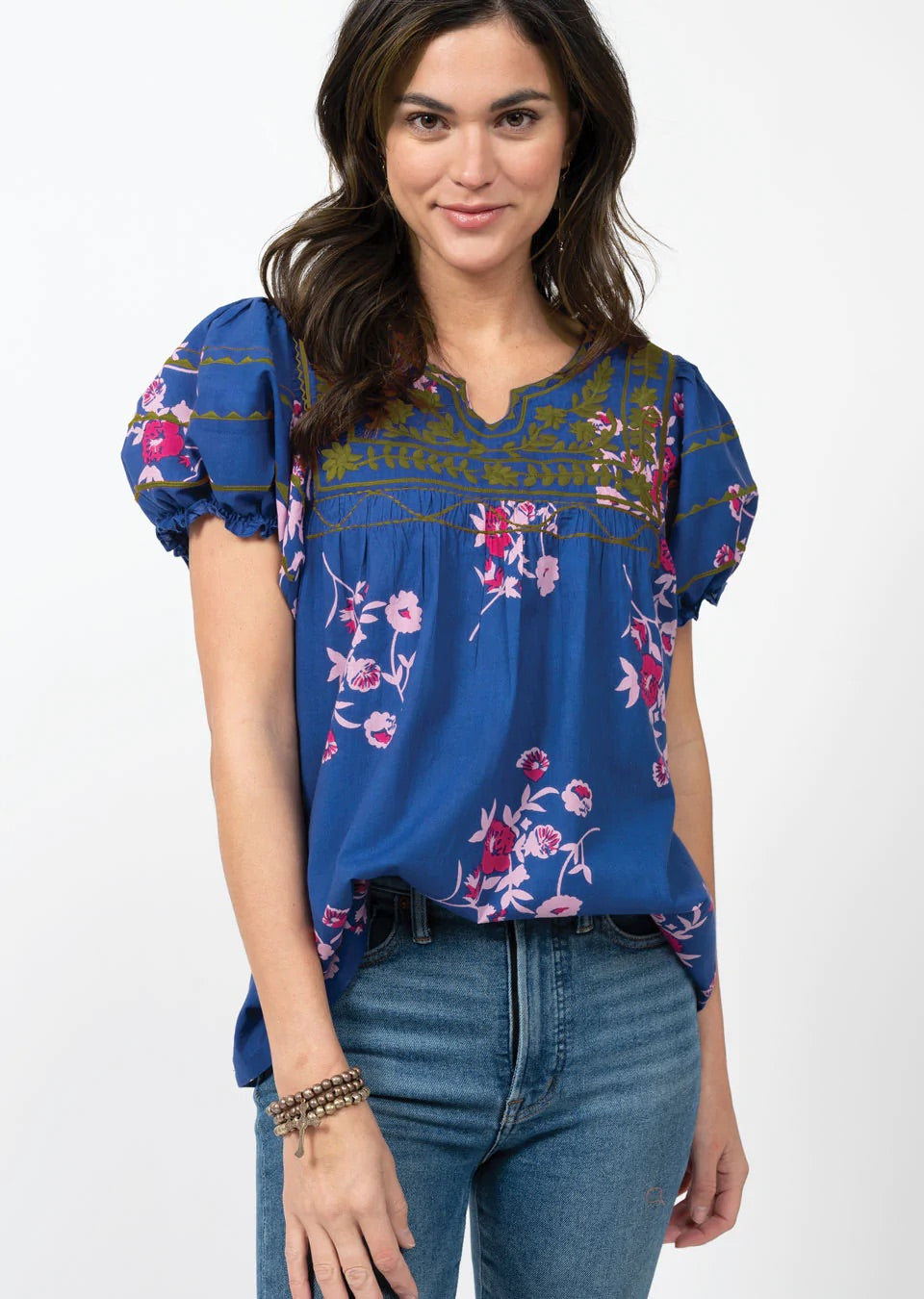 IVY JANE Floral Embroidered PATSY SmockSleeve Peasant Top