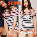 THML Stripe Embroidered SEINE OffShoulder Top